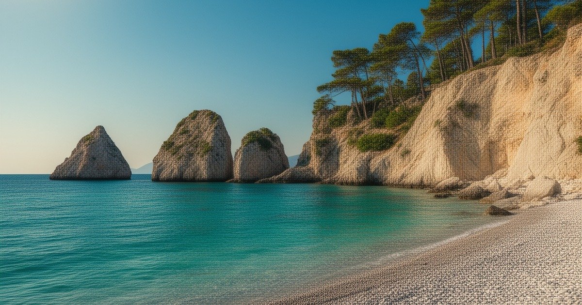 Turquoise coves and limestone cliffs of the Albanian Riviera near Ksamil