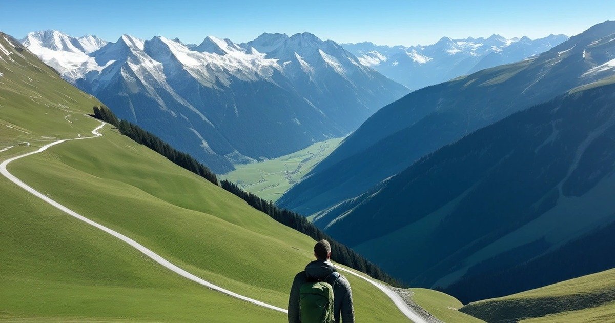 Reisender auf einer Alpenpassstraße mit Blick ins Tal – EU-Roaming in Europa