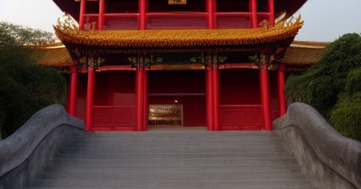 Traditioneller chinesischer Tempel in Macau bei Sonnenuntergang